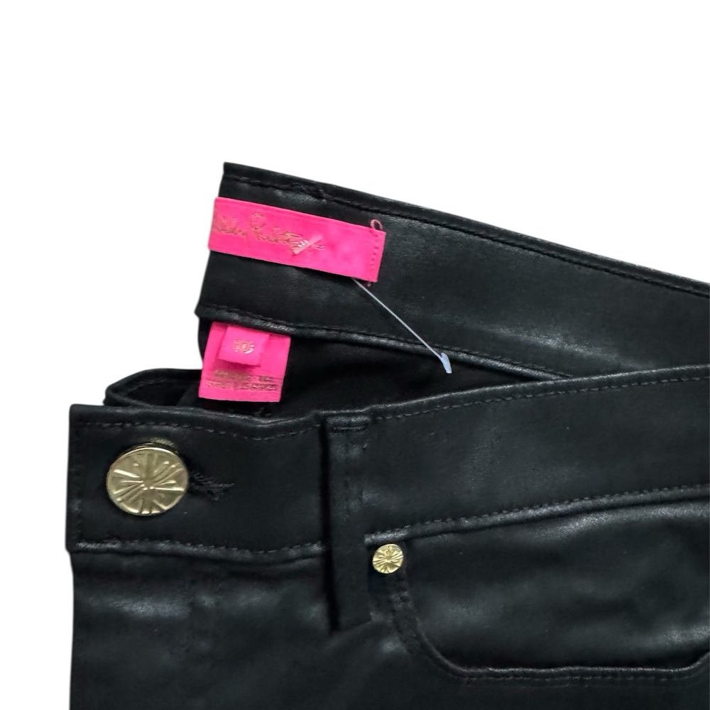 Lilly Pulitzer South Ocean High Rise Skinny Jean In Noir Stylish Black Leather - Picture 4 of 5